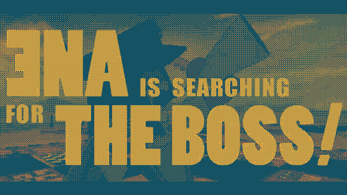 Screenshot de ENA Dream BBQ, le personnage de ENA crie dans un megaphone et un texte prend tout l'écran avec marqué 'ENA is searching for the boss!'